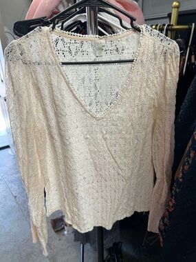 ❤️Cream Crochet Lace V-Neck Top